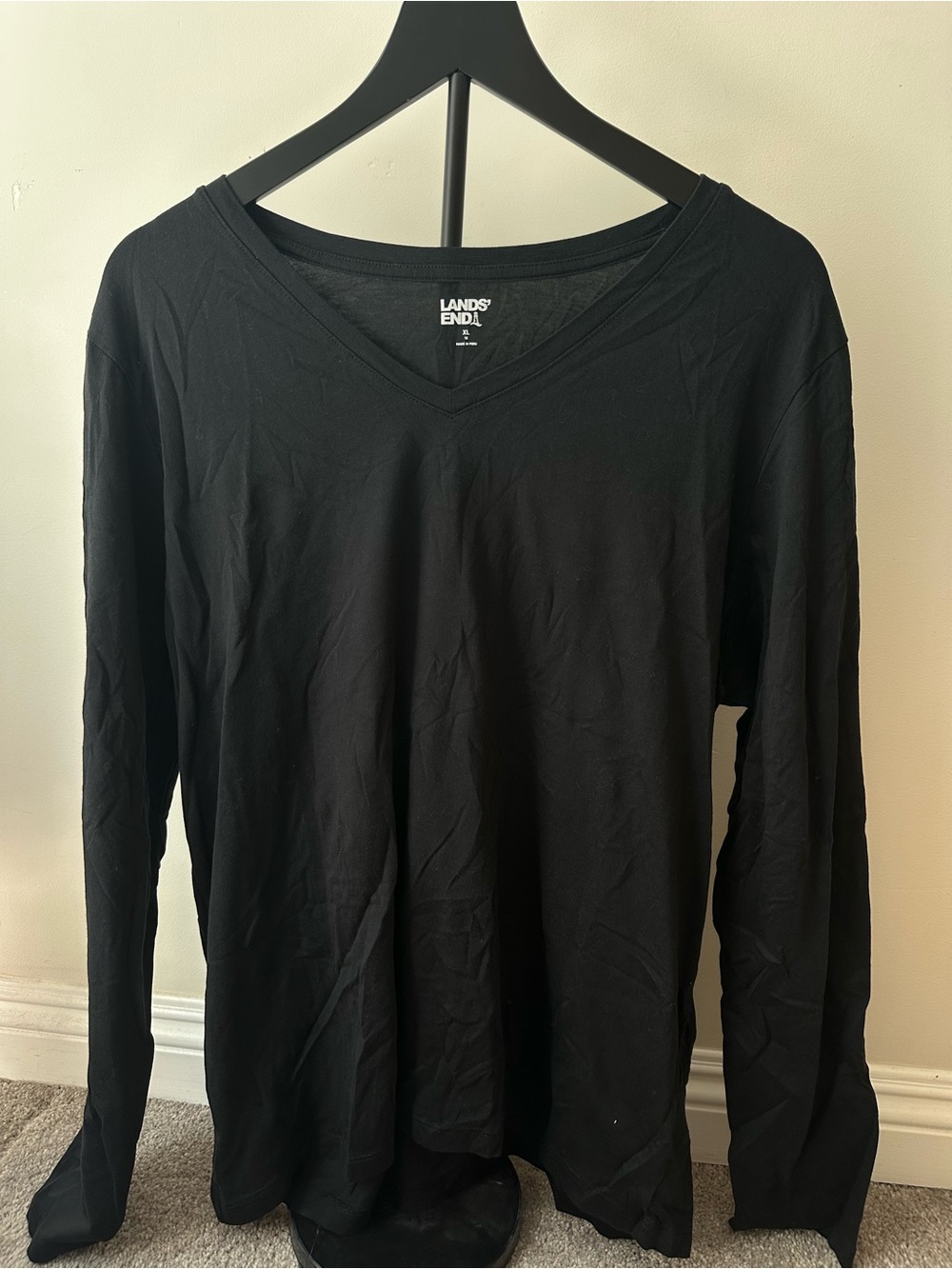 Lands' End Black V-Neck Long Sleeve Tee